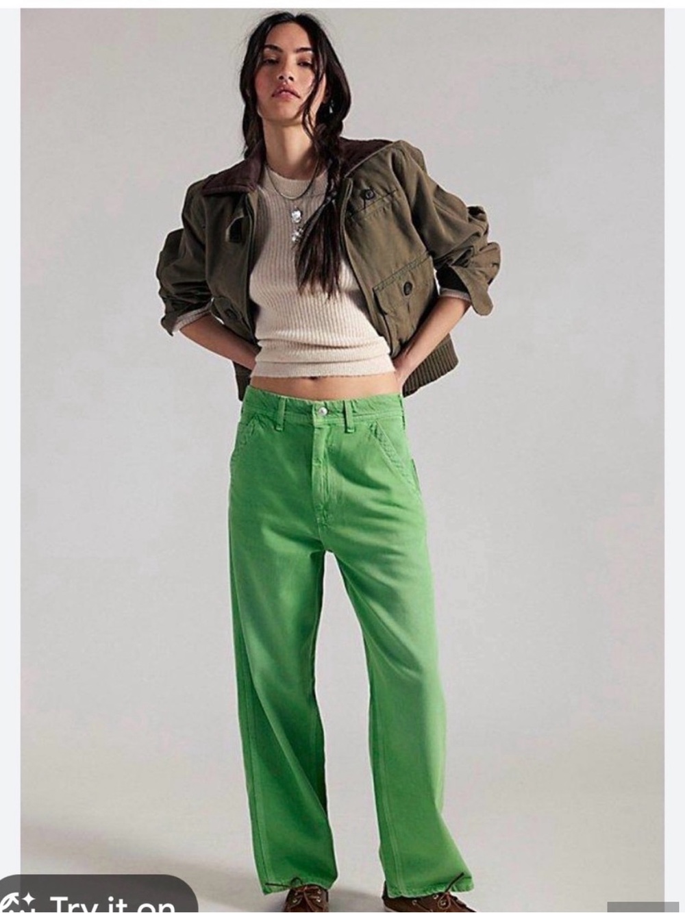Free People, We the Free, Easton low rise, Wide-Leg Jeans in green NWT